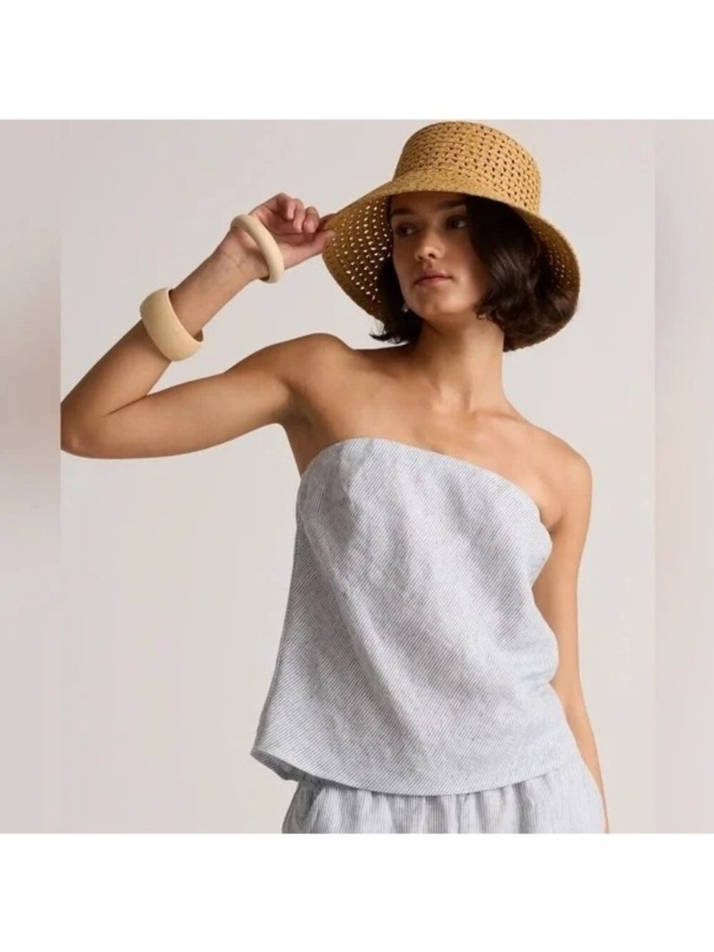 Quince Heather Gray Strapless Linen-Blend Crop Top